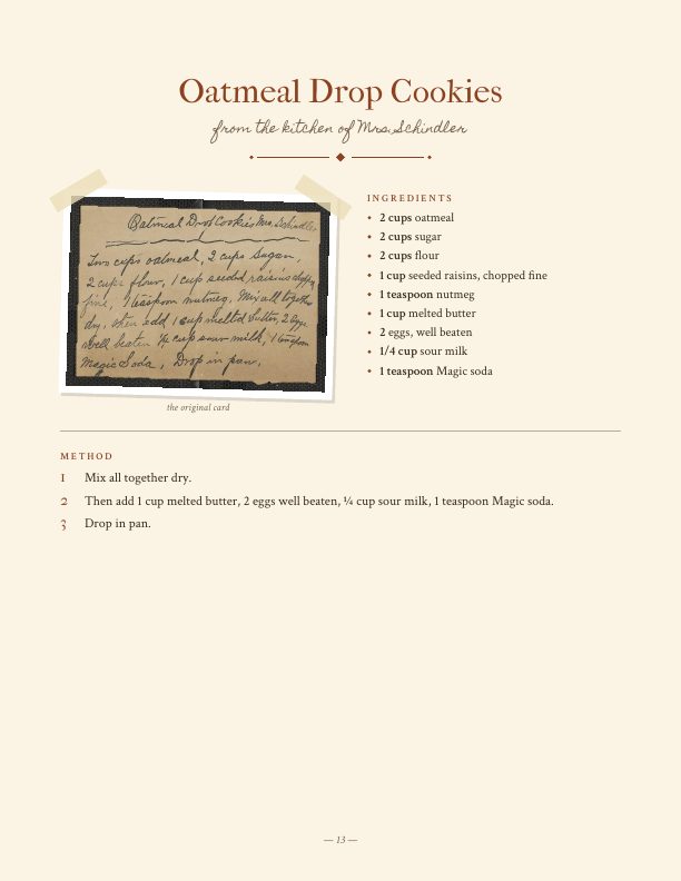 Recipe page with the original handwritten card next to the typed recipe